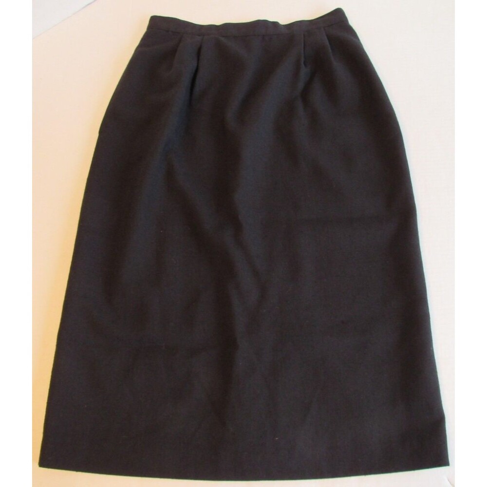 Sassco Black Pleated Lined Business Classic Straight Midi Pencil Skirt Size 8